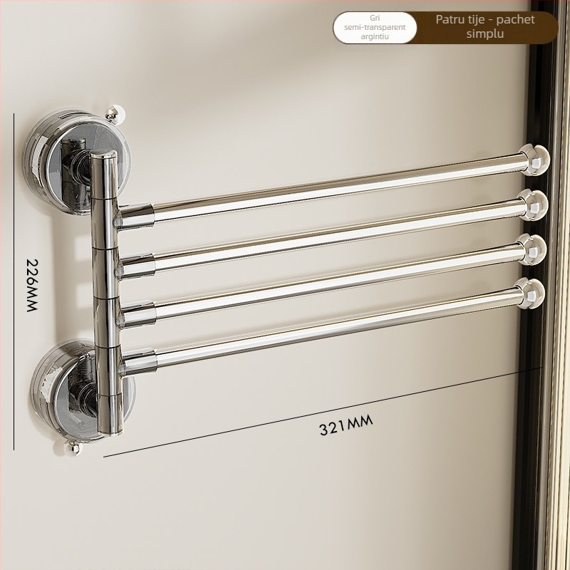 Suport pentru prosoape în colțul băii, cu ventuză, rotativ, cu mai multe tije, din plastic (Stocare; Origine Ningbo)