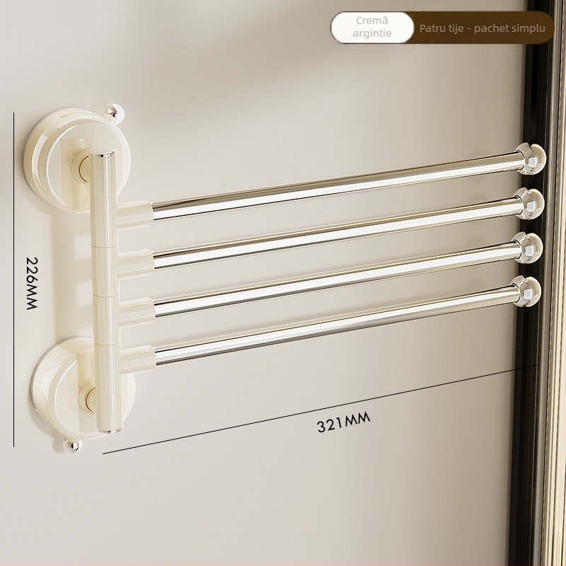 Suport pentru prosoape în colțul băii, cu ventuză, rotativ, cu mai multe tije, din plastic (Stocare; Origine Ningbo)