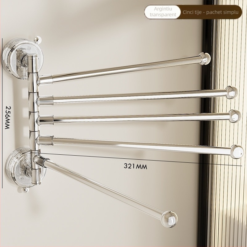 Suport pentru prosoape în colțul băii, cu ventuză, rotativ, cu mai multe tije, din plastic (Stocare; Origine Ningbo)