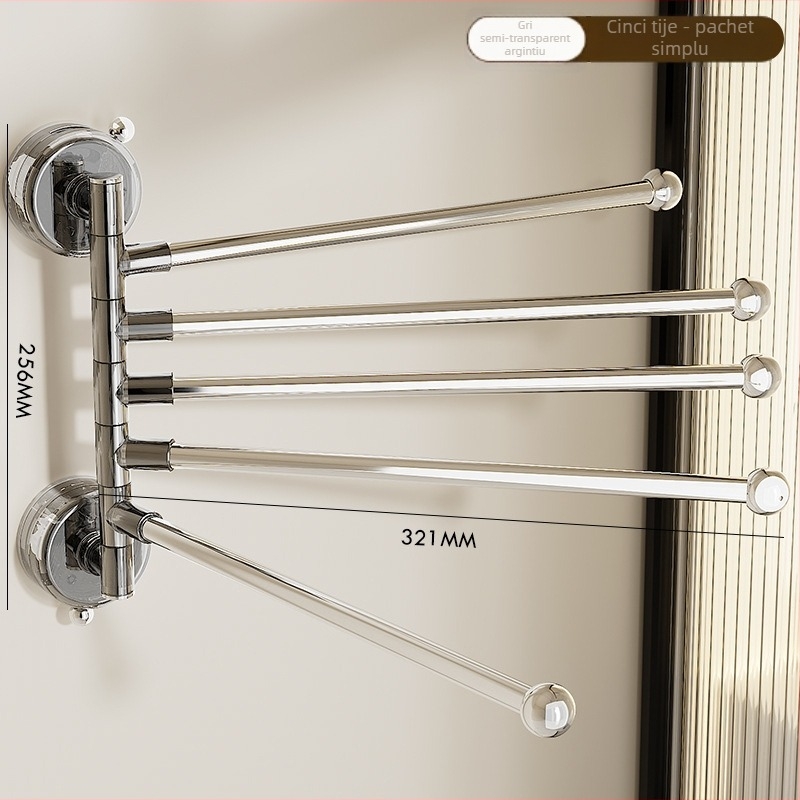 Suport pentru prosoape în colțul băii, cu ventuză, rotativ, cu mai multe tije, din plastic (Stocare; Origine Ningbo)