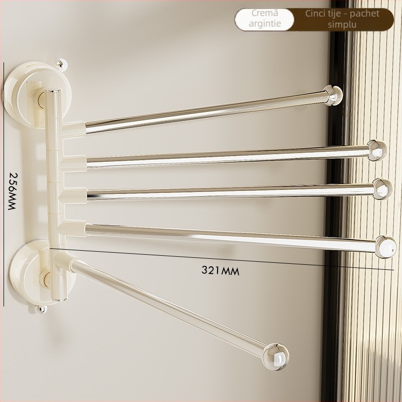 Suport pentru prosoape în colțul băii, cu ventuză, rotativ, cu mai multe tije, din plastic (Stocare; Origine Ningbo)