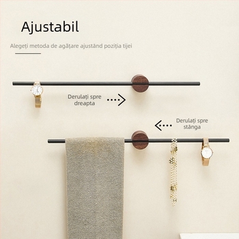 Bară de prosoape pentru perete, din oțel inoxidabil 304, dintr-o singură bară, montaj fără găuri, încărcare 3 kg, anti-derapare, antibacterian, rezistent la ruginire