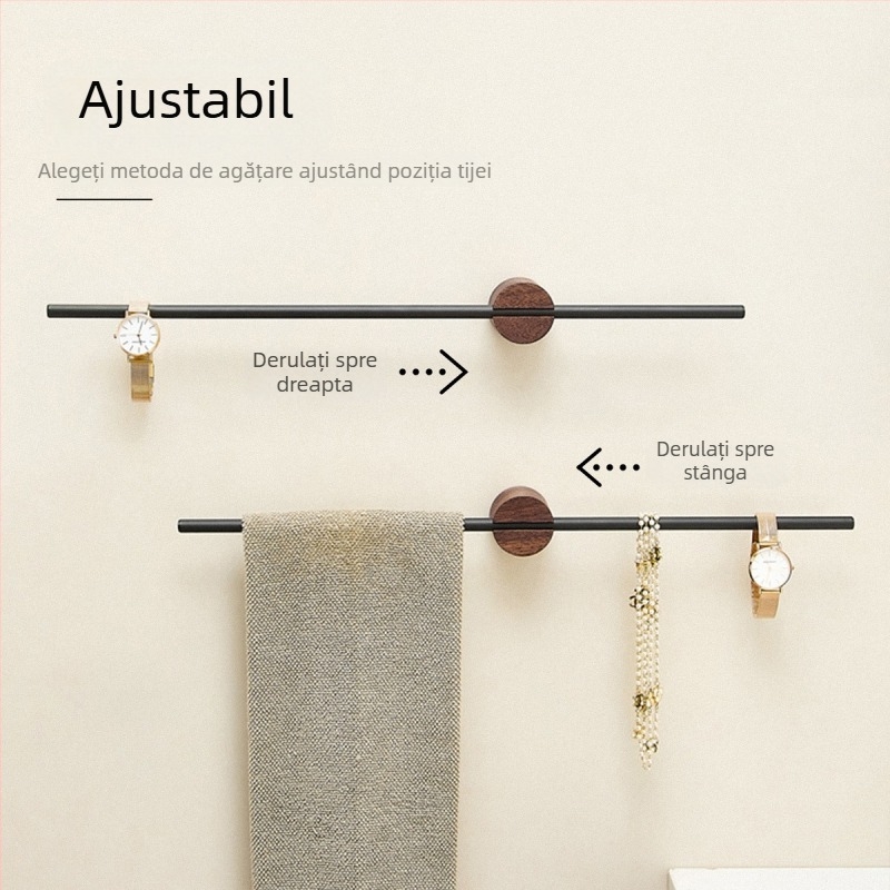 Bară de prosoape pentru perete, din oțel inoxidabil 304, dintr-o singură bară, montaj fără găuri, încărcare 3 kg, anti-derapare, antibacterian, rezistent la ruginire