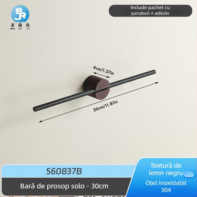 Bară de prosoape pentru perete, din oțel inoxidabil 304, dintr-o singură bară, montaj fără găuri, încărcare 3 kg, anti-derapare, antibacterian, rezistent la ruginire