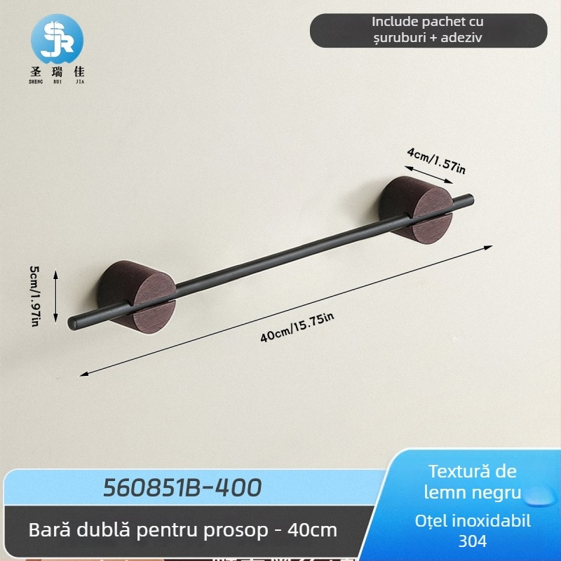 Bară de prosoape pentru perete, din oțel inoxidabil 304, dintr-o singură bară, montaj fără găuri, încărcare 3 kg, anti-derapare, antibacterian, rezistent la ruginire