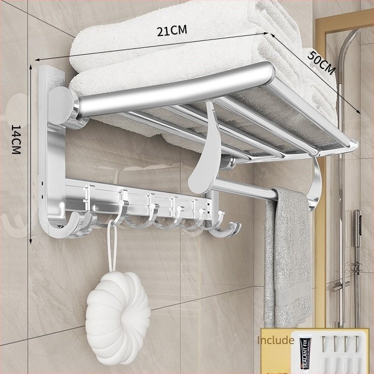 Suport de prosoape din Space aluminum montat pe perete, montare fără găuri, disponibil în design cu un singur rând sau dublu, capacitate de încărcare aproximativ 60 kg