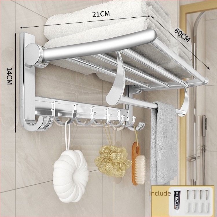 Suport de prosoape din Space aluminum montat pe perete, montare fără găuri, disponibil în design cu un singur rând sau dublu, capacitate de încărcare aproximativ 60 kg