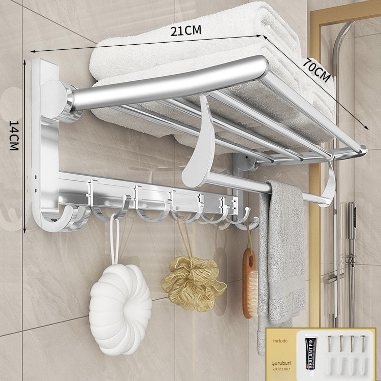 Suport de prosoape din Space aluminum montat pe perete, montare fără găuri, disponibil în design cu un singur rând sau dublu, capacitate de încărcare aproximativ 60 kg