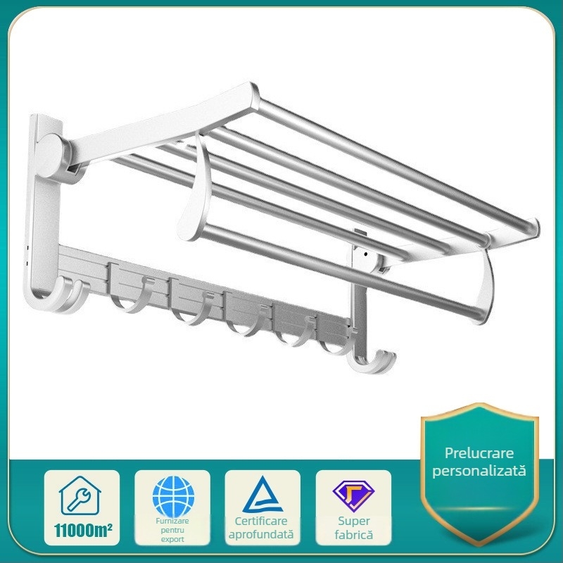 Suport de prosoape din Space aluminum montat pe perete, montare fără găuri, disponibil în design cu un singur rând sau dublu, capacitate de încărcare aproximativ 60 kg