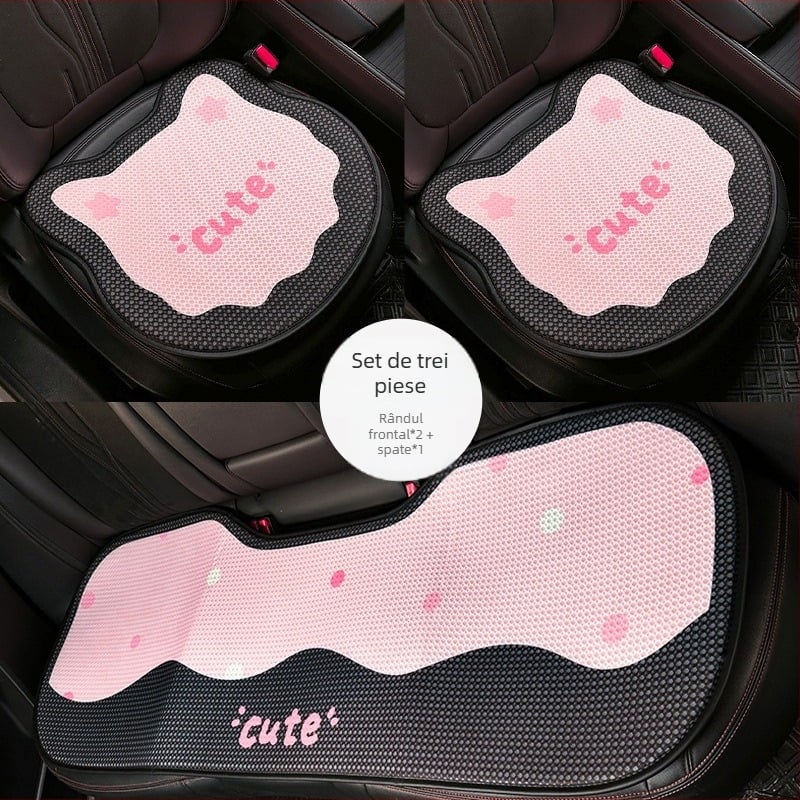 Perne pentru scaun auto – stil plat, design cu fundă și pisicuță, umplutură din burete, suprafață pluș, marcă Yu cen