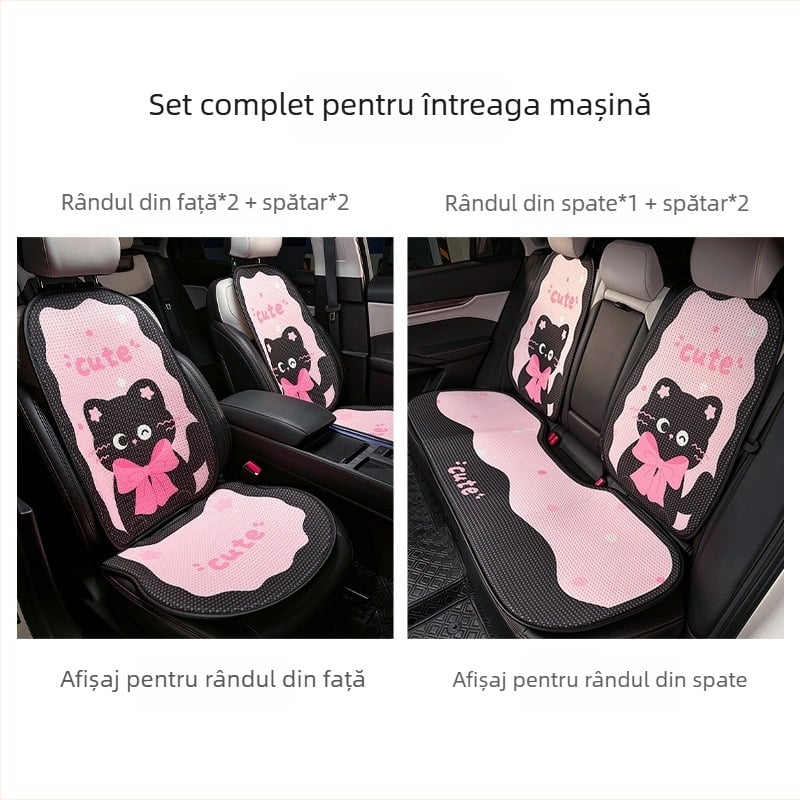 Perne pentru scaun auto – stil plat, design cu fundă și pisicuță, umplutură din burete, suprafață pluș, marcă Yu cen