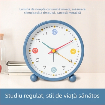 Ceas de birou pentru copii, ceas metalic în stil desen animat, mișcare Aishida, alimentare cu baterie, cadran cu ac și cifre, față unică, luminos și cu alarmă