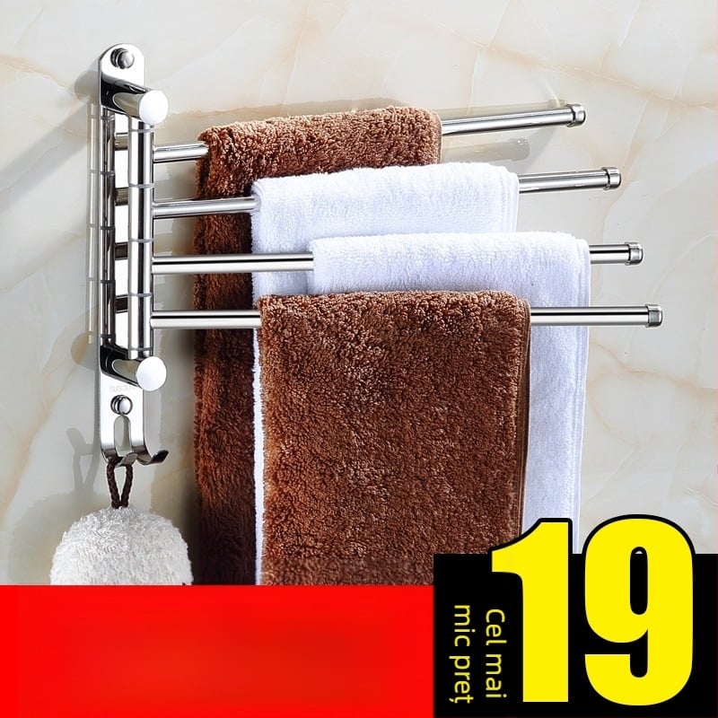 Suport rotativ pentru prosoape, din oțel inoxidabil 304, pliabil pentru baie