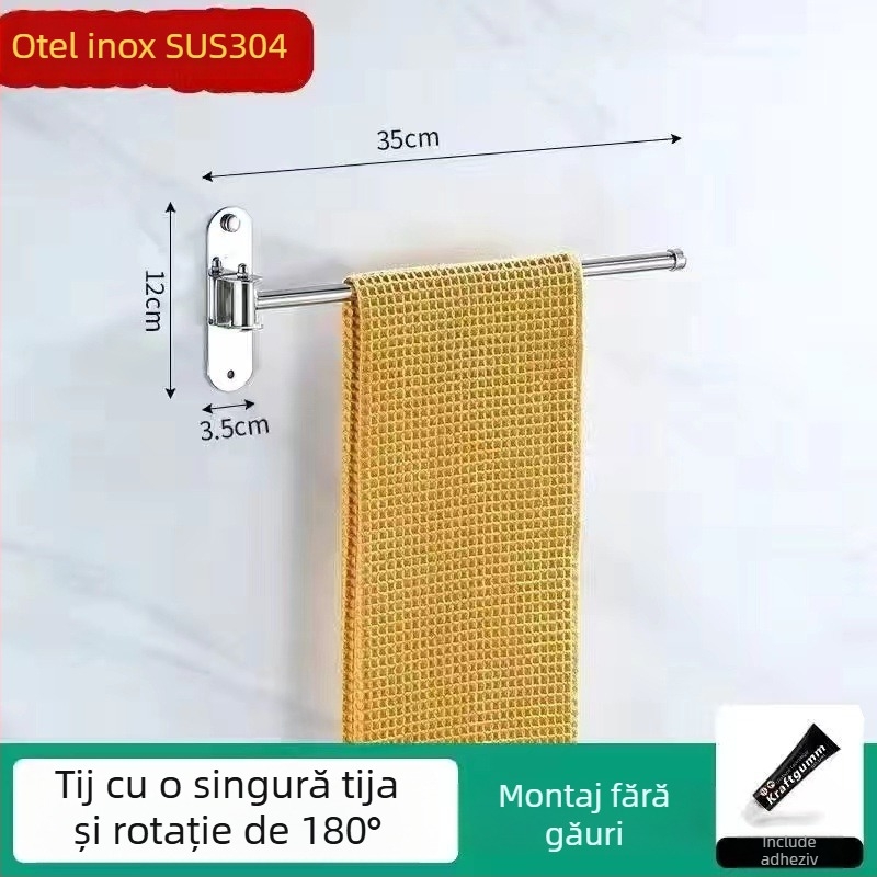 Suport rotativ pentru prosoape, din oțel inoxidabil 304, pliabil pentru baie