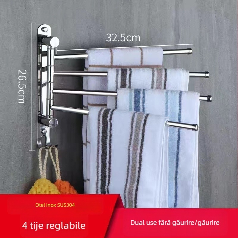 Suport rotativ pentru prosoape, din oțel inoxidabil 304, pliabil pentru baie