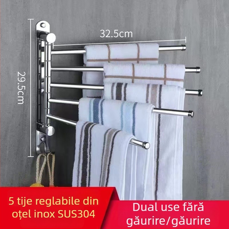 Suport rotativ pentru prosoape, din oțel inoxidabil 304, pliabil pentru baie