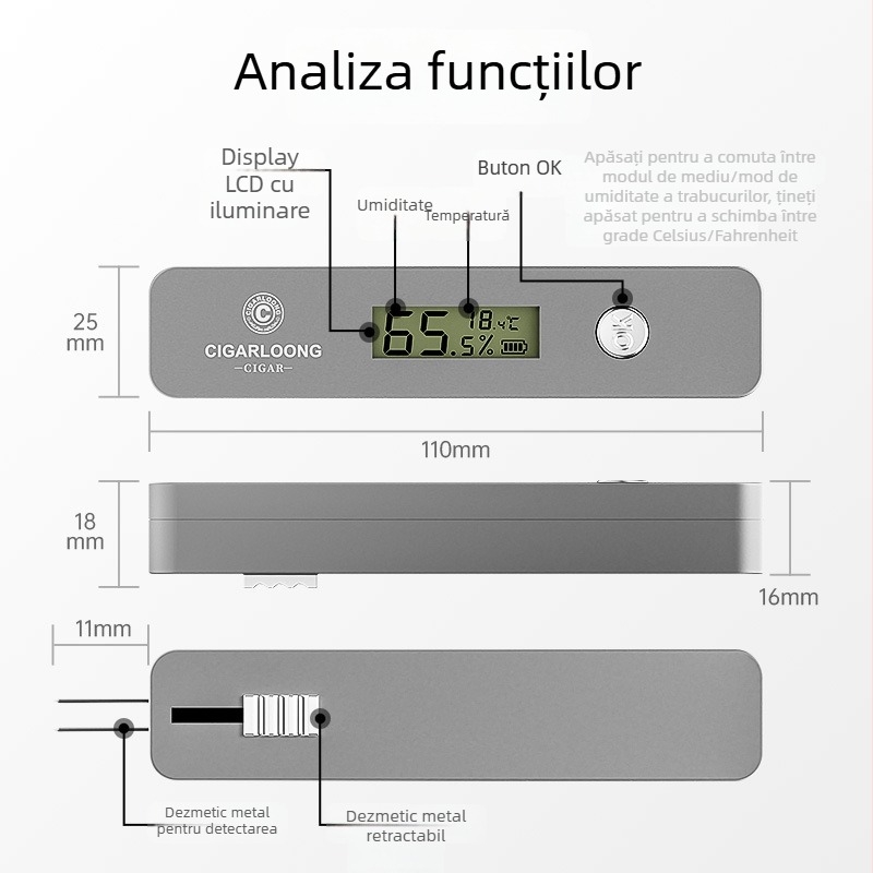 Test de umiditate pentru trabucuri - Marcă CIGARLOONG/Cigarloong, Model CX-25IT, Material: plastic, Stil: lux ușor, simplu