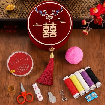 Cutie de cusut pentru nuntă - kit de broderie din pânză pentru mireasă | Brand: Romantic happy event | Cod produs: Wedding sewing box | Material: Pânză | Componente: Broderie