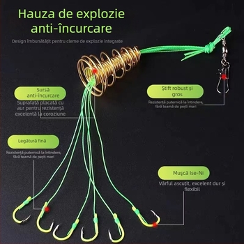 Set de cârlige explozive pentru pescuit, cu secțiune anti-încurcare și arc, 500 bucăți în cutie