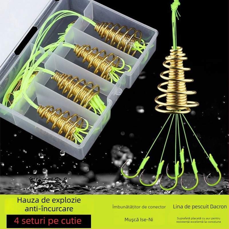 Set de cârlige explozive pentru pescuit, cu secțiune anti-încurcare și arc, 500 bucăți în cutie