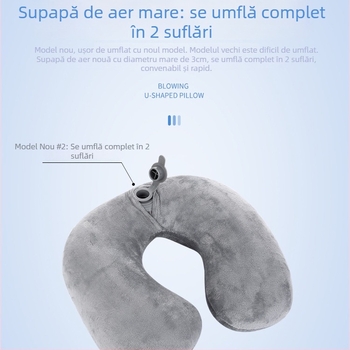 Perne de gât gonflabile în formă de U, cu umplutură din fibre de poliester și catifea din Coreea de Sud, stil modern minimalist, pernă de călătorie, greutate sub 0,5 kg