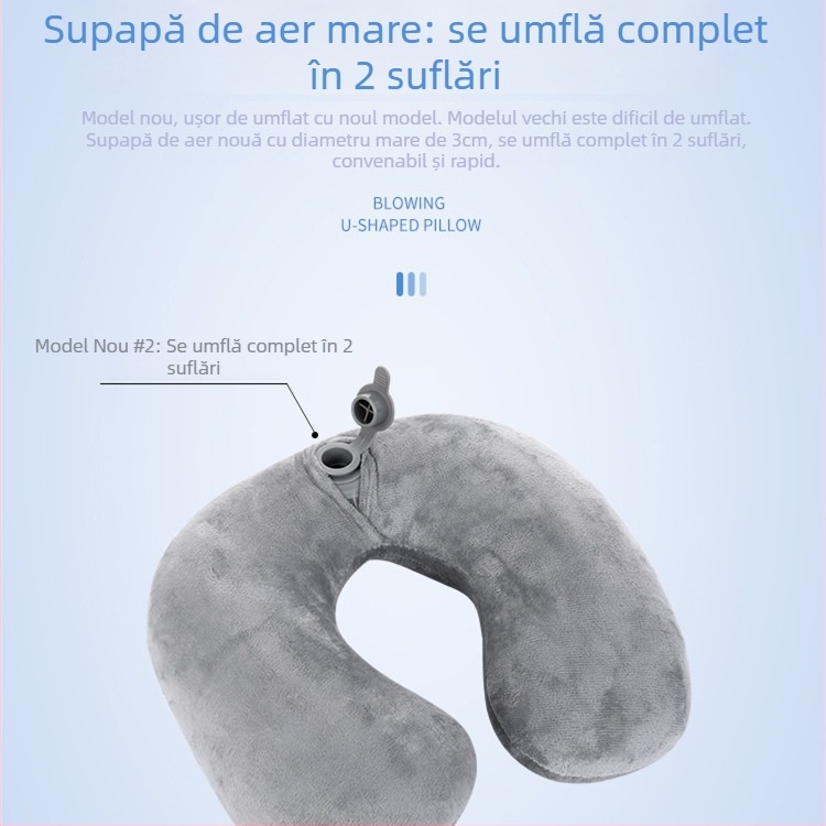 Perne de gât gonflabile în formă de U, cu umplutură din fibre de poliester și catifea din Coreea de Sud, stil modern minimalist, pernă de călătorie, greutate sub 0,5 kg