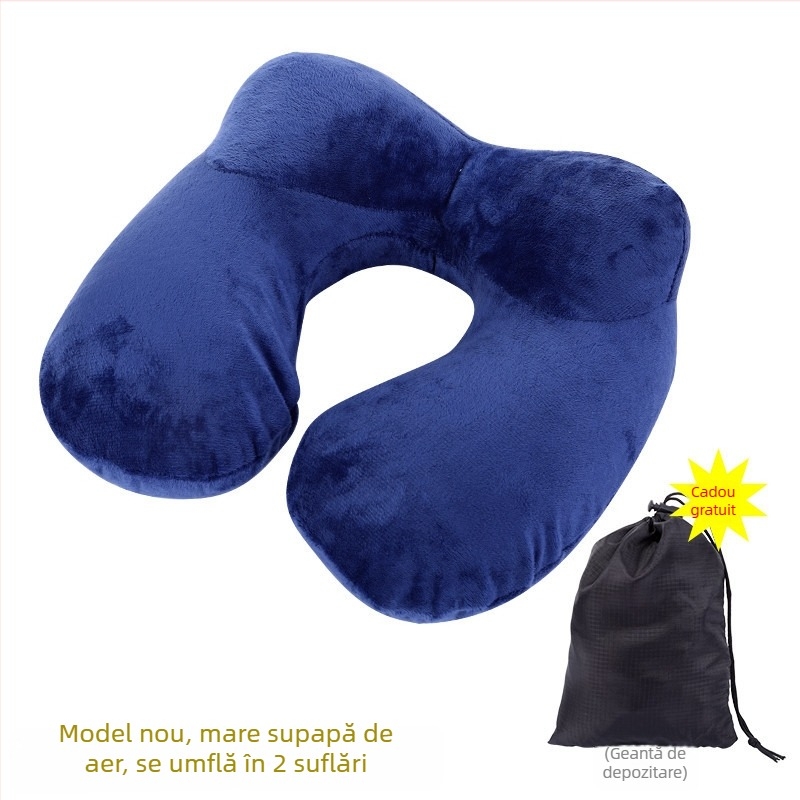 Perne de gât gonflabile în formă de U, cu umplutură din fibre de poliester și catifea din Coreea de Sud, stil modern minimalist, pernă de călătorie, greutate sub 0,5 kg