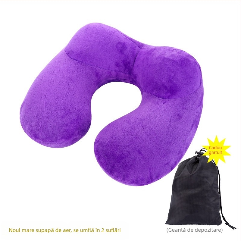 Perne de gât gonflabile în formă de U, cu umplutură din fibre de poliester și catifea din Coreea de Sud, stil modern minimalist, pernă de călătorie, greutate sub 0,5 kg