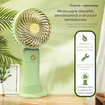 Ventilator mic de birou USB reîncărcabil, cu suport pentru telefon, 3 pale, 3 trepte de viteză, zgomot 36-45 dB