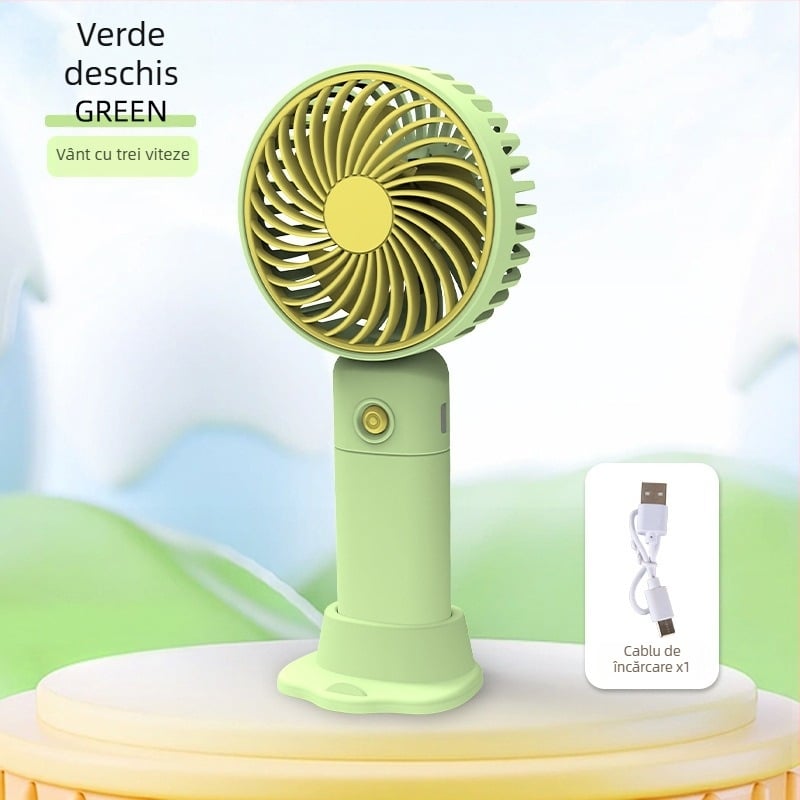 Ventilator mic de birou USB reîncărcabil, cu suport pentru telefon, 3 pale, 3 trepte de viteză, zgomot 36-45 dB