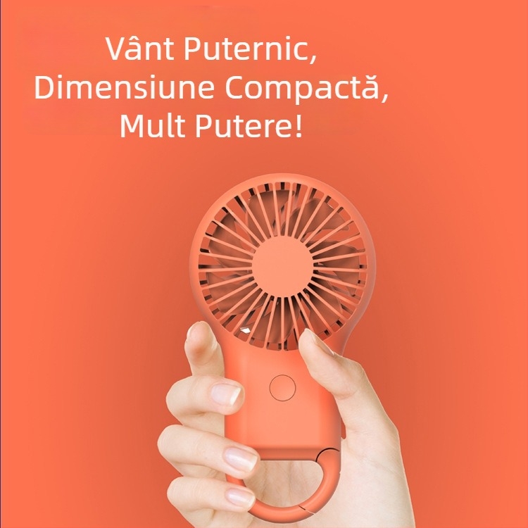 Ventilator mini portabil USB, cu baterie încorporată, 3 trepte de viteză, 5V 2W, autonomie 3–6 ore