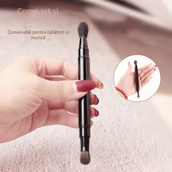 Pensulă de machiaj cu capete duble telescopic, fibre artificiale, mâner din aluminiu, lungime totală 147 mm, lungimea părului 7–17 mm