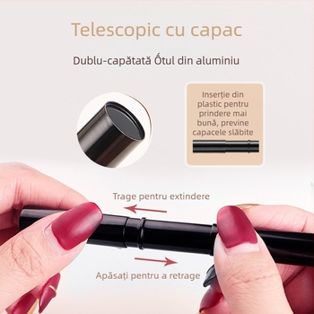 Pensulă de machiaj cu capete duble telescopic, fibre artificiale, mâner din aluminiu, lungime totală 147 mm, lungimea părului 7–17 mm