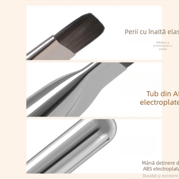 Pensulă de machiaj cu cap plat pentru fond de ten, mască facială și corector; ultra-subțire, fără urme; fibre sintetice, mâner din plastic, mâner lung; 1 bucată; Hengrun