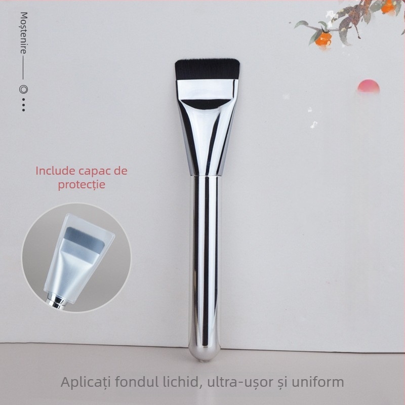 Pensulă de machiaj cu cap plat pentru fond de ten, mască facială și corector; ultra-subțire, fără urme; fibre sintetice, mâner din plastic, mâner lung; 1 bucată; Hengrun