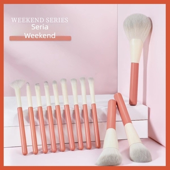 Set de 12 pensule de machiaj, periile din fibre artificiale, mânere din plastic, design portabil, lungime totală 14,5 cm