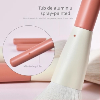 Set de 12 pensule de machiaj, periile din fibre artificiale, mânere din plastic, design portabil, lungime totală 14,5 cm