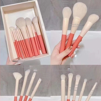 Set de 12 pensule de machiaj, periile din fibre artificiale, mânere din plastic, design portabil, lungime totală 14,5 cm