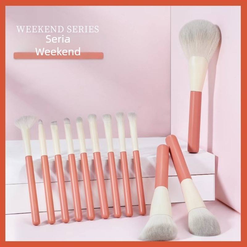 Set de 12 pensule de machiaj, periile din fibre artificiale, mânere din plastic, design portabil, lungime totală 14,5 cm