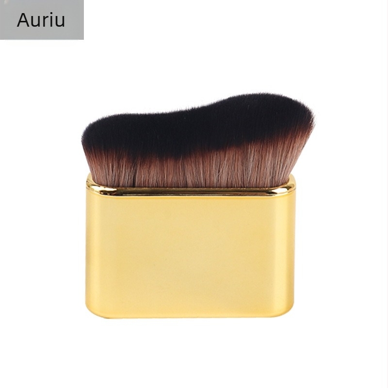 Pensulă de machiaj multifuncțională, cu mâner ondulat, pentru fond de ten, blush și mască; mâner scurt din plastic; fibre sintetice; lungimea firului 2,8 cm; lungimea totală 6,9 cm