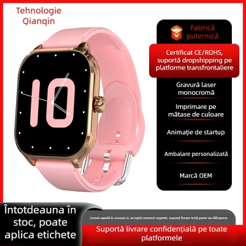 Ceas inteligent cu monitorizare ritm cardiac, pedometru, apeluri Bluetooth, rezistent la apă, încărcare wireless