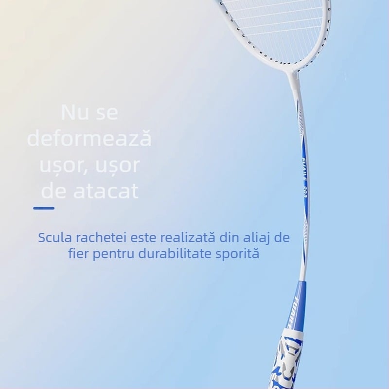 Set rachete badminton – ramă din aliaj de fier, șiruri din nailon, lovire directă, set pentru simplu și dublu, pentru începători
