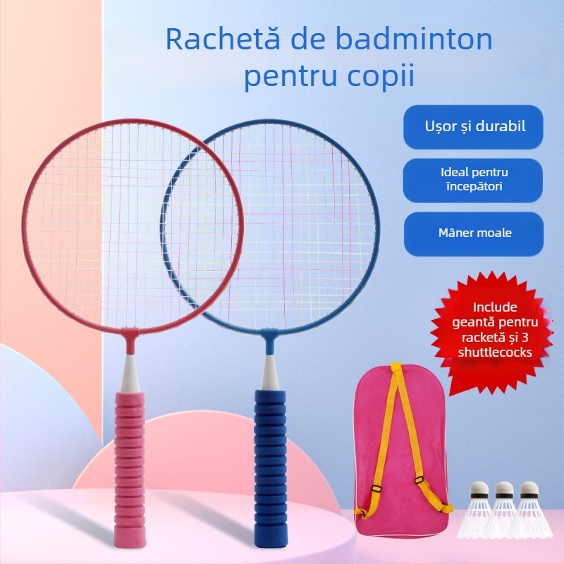 Set de badminton pentru copii, rachete duble, cadru din aliaj de fier, greutate 95-100 g, lovire laterală, potrivit pentru tenis de masă și badminton