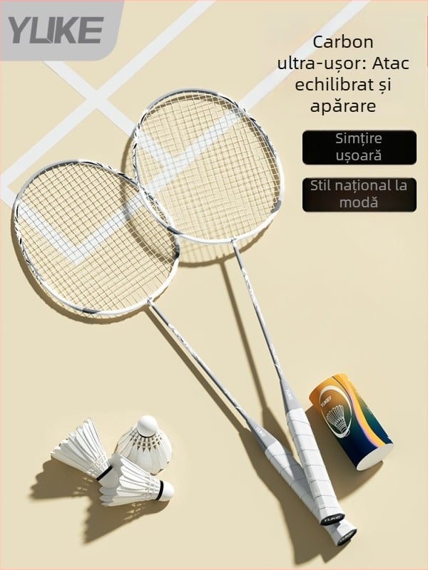 Rachetă badminton Yuke, ramă din fibră de carbon, șnururi din nylon, 6 buc., 95–100 g, rigidă, lovire directă, pentru adolescenți