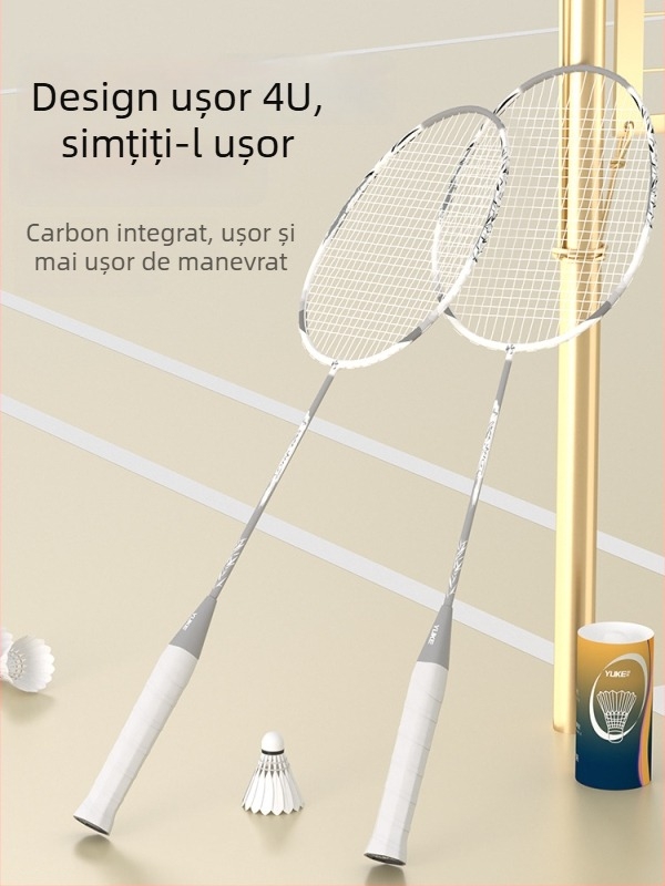 Rachetă badminton Yuke, ramă din fibră de carbon, șnururi din nylon, 6 buc., 95–100 g, rigidă, lovire directă, pentru adolescenți