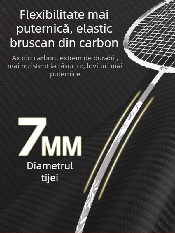 Rachetă badminton Yuke, ramă din fibră de carbon, șnururi din nylon, 6 buc., 95–100 g, rigidă, lovire directă, pentru adolescenți