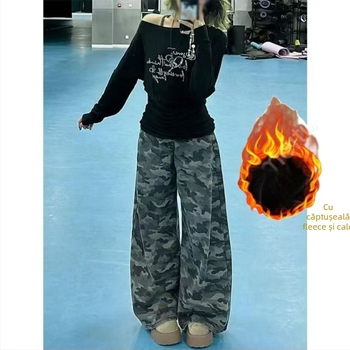 Blugi de damă din denim – talie înaltă, croială largă, spălate, pantaloni lungi