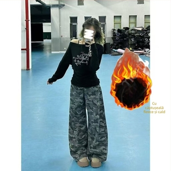 Blugi de damă din denim – talie înaltă, croială largă, spălate, pantaloni lungi