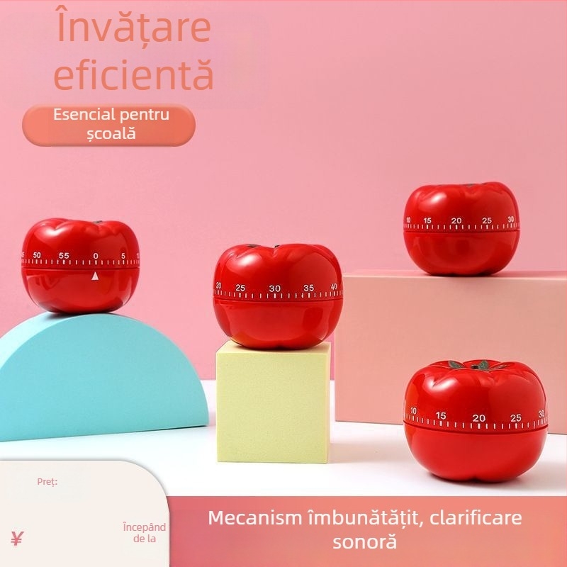 Cronometru Pomodoro: alimentare mecanică, mișcare mecanică, afișaj pe o parte, carcasă din plastic, funcție decorativă
