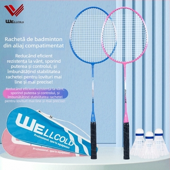 Raquetă de badminton pentru începători cu atac și apărare integrate, pentru adulți, set de 2 bucăți, greutate 95–100 g, mâner G3, tijă rigidă, cadru din feroaliaj
